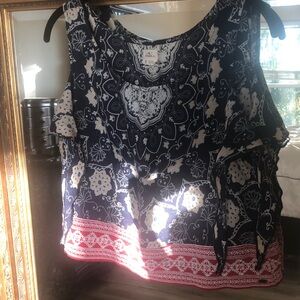 O'Neill red white and blue embroidered top.